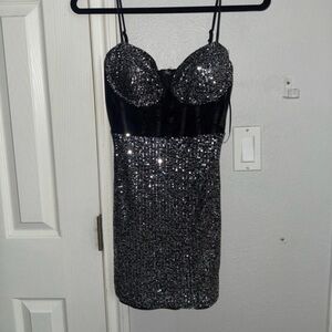Charlotte Russe Black Sequin Mini Dress with Bustier
